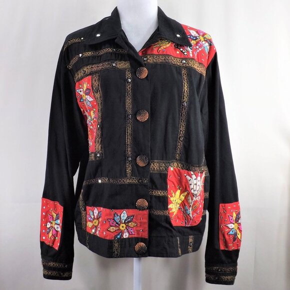 Sandy Starkman Jackets & Blazers - Starkman Mix Color Media Black Boho Jacket Coat M